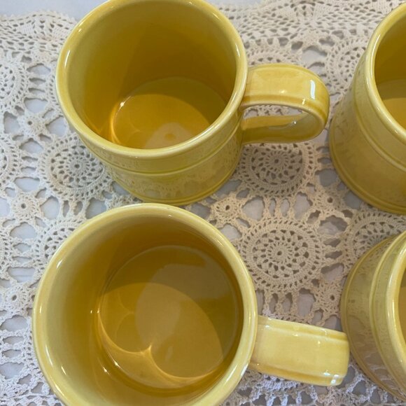 Fitz and Floyd Yellow Dallas Coffee Mugs Set of 4 - Picture 6 of 8